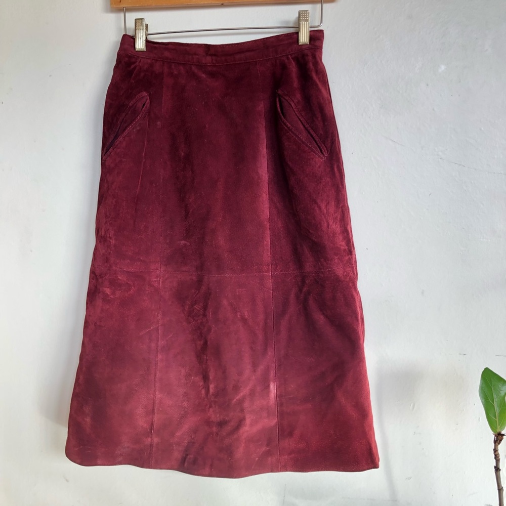 Vintage Genuine Leather Deep Red High Waisted Pencil Skirt 0 - Picture 16 of 16
